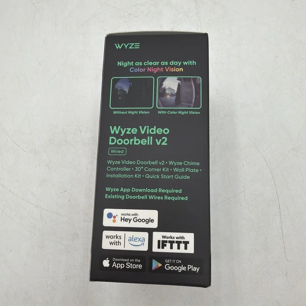 Wyze Video Doorbell v2 Wired 2K Resolution Night Vision Detection Black
